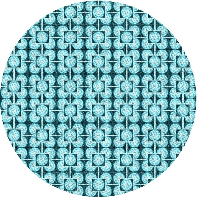 Ahgly Company Tapis de Zone Rond Transitionnel Bleu Tron pour Intérieur Lavable à la Machine, 4 Pieds Rond