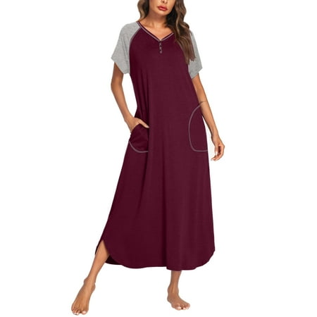 Ekouaer Women's Loungewear Long Nightgown Short Sleeve Sleepwear Full Length Sleep Shirt with Pockets