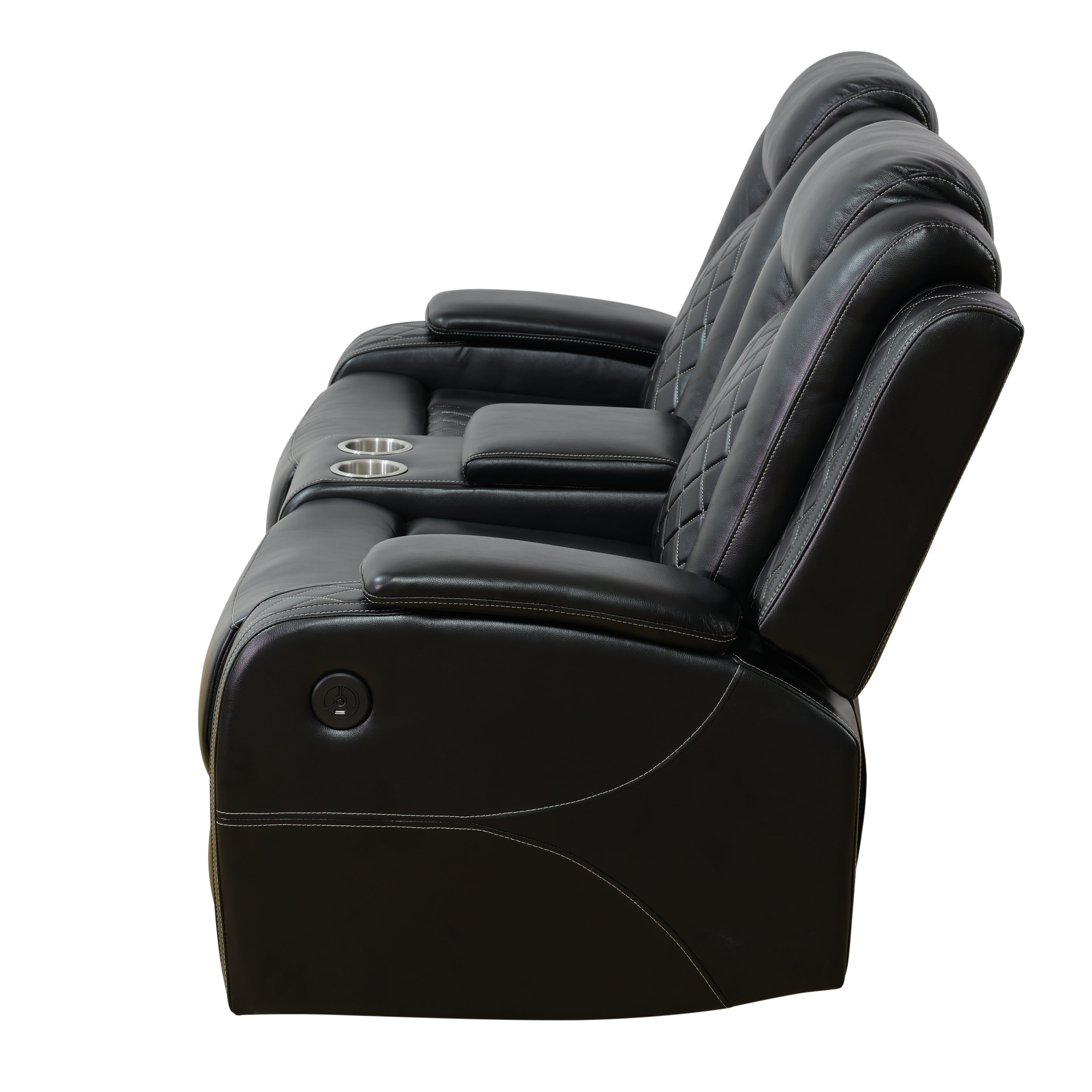 Recliner Loveseat for Living Room, Power Leather Reclining Sofa Seating Couch with LED Lights/Storage Console/Cup Holders (Black)