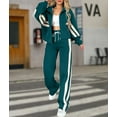 thumbnail image 5 of Womens Fall Sweatsuit 2 Peice Outfits Zip Up Striped Y2K Jacket Wide Leg Pants Matching Tracksuit Set Green XXXL, 5 of 8