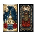 thumbnail image 2 of Designart "Vintage Eastern Architecture with Red Roses" Futuristic Architecture Framed Wall Art Set Of 2 - Industrial Gold Framed Canvas Set For Living Room Decor, 2 of 6