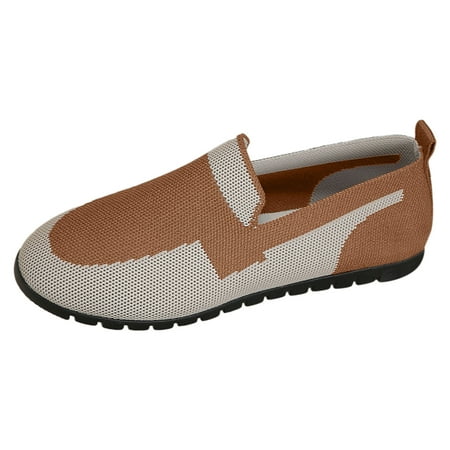 

VMESZQFG Womens Loafer Ladies Colour Blocking Round Head Mesh Breathable Shallow Mouth Flat Bottom Casual Comfortable Big Size Single Shoes Casual Shoes Brown