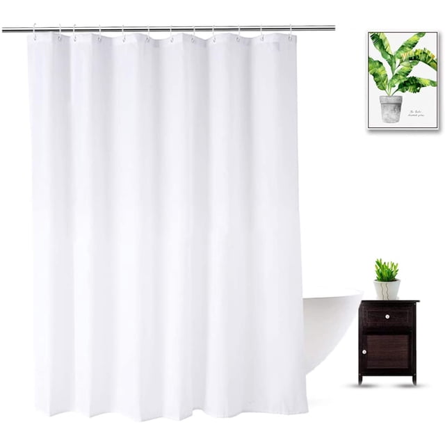 GFDYREE 74 Inch Shower Curtain Liner, Water Repellent Polyester Bathroom Fabric Shower Curtains for Spa and Hotel Quality, Machine Washable,White, 72 x 74 Inch
