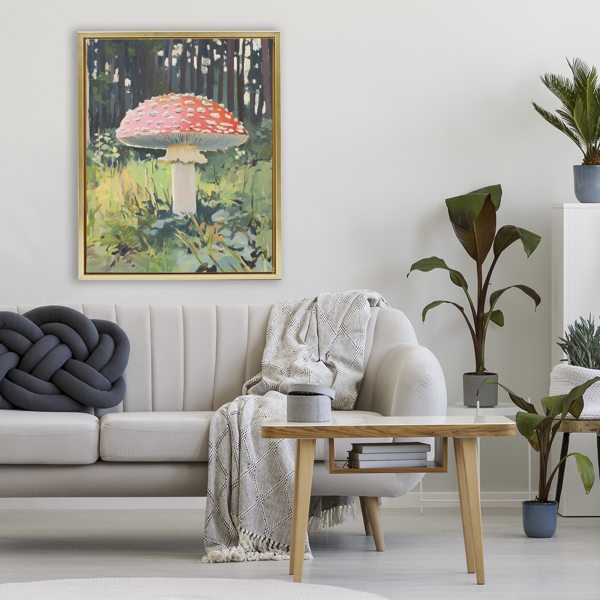Stupell Industries Red Mushroom in Sunlit Forest Gold Framed Floater Canvas Wall Art, design by The Prints Vibe