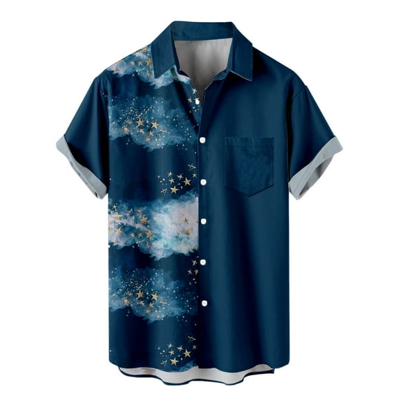 Honeeladyy Mens Christmas Button Down Shirt Snowflake Print Party Short Sleeve Tops Summer Holiday Hawaiian Beach Shirts New Year Gift for Son Dark Blue XXXL
