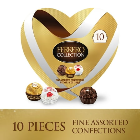 Ferrero Collection Valentine's Day Heart Gift Box, 10 Assorted Hazelnut, Dark Chocolate and Coconut Treats, 3.8 oz