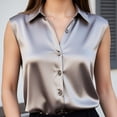 thumbnail image 4 of Sillenn Womens Sleeveless Shirts Button Down Collared Shirt Silky Satin Blouse Business Work Summer Tank Top Peasant Tunic Tops Classical Blouse Dressy Casual V Neck Basic Tank Tops Grey Xl, 4 of 8