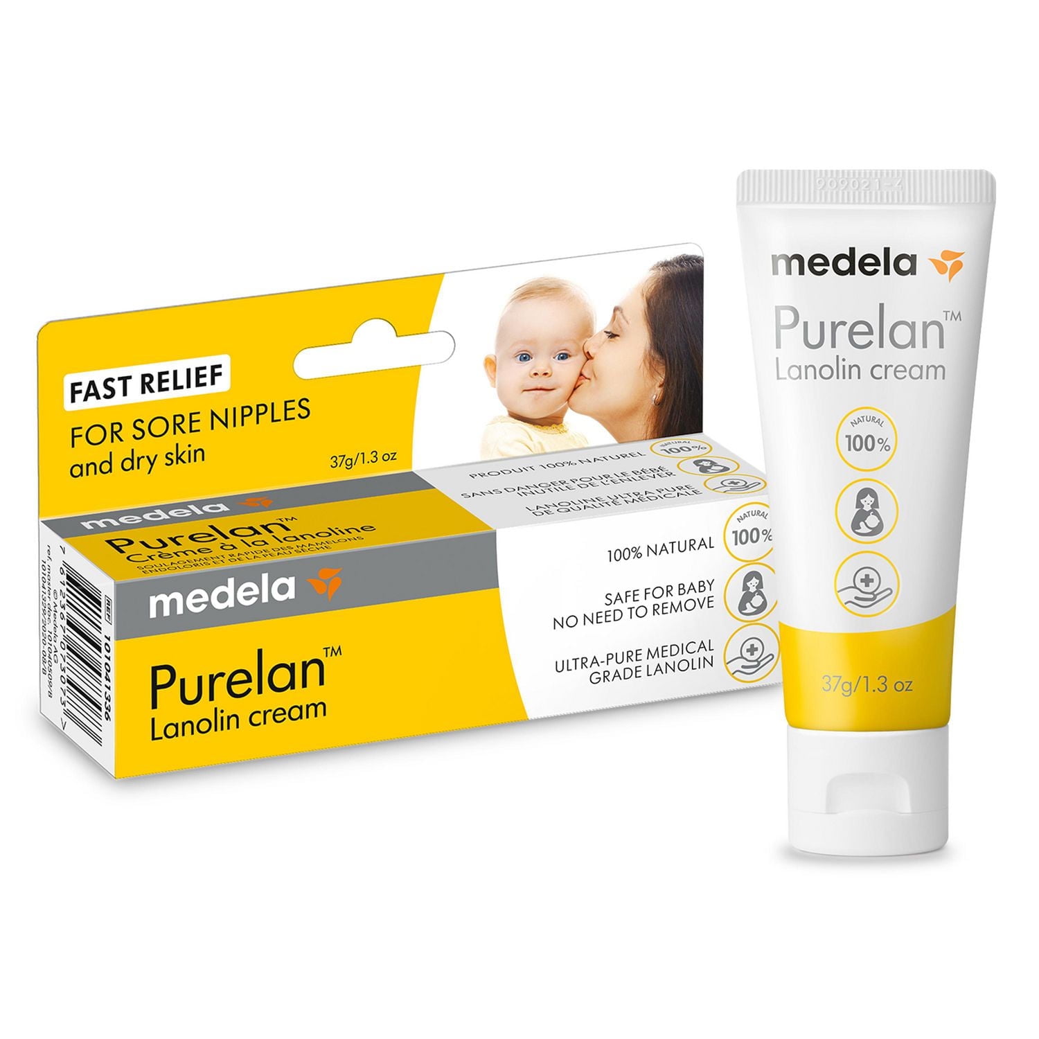Medela Lanolin Nipple Cream for Breastfeeding, 100% All Natural Single Ingredient, New Purelan, 37g/1.3oz