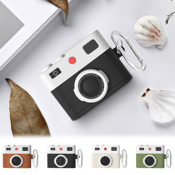 Headphone Cases Compatible with AirPods 4 Protective Case Cover with Keychain,Cute Retro Camera Protective Silicone Skin Cover