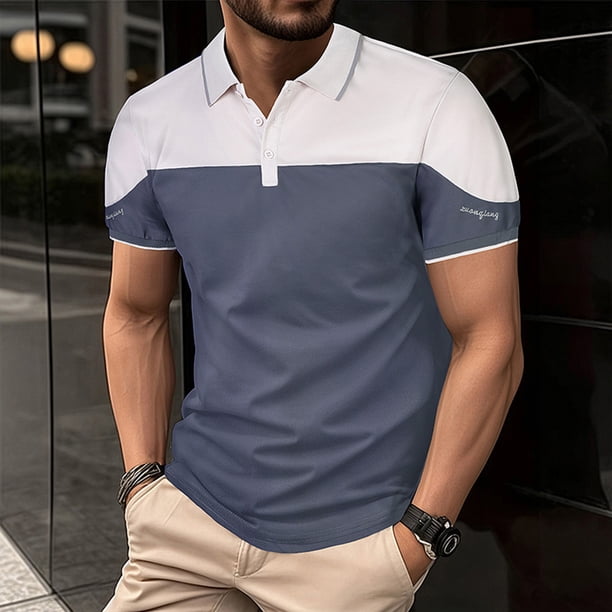 Ceisia Men's Slim Fit Color Block Polo Shirts, Breathable Short Sleeve 2-Button Placket Casual Collared Shirts Gifts