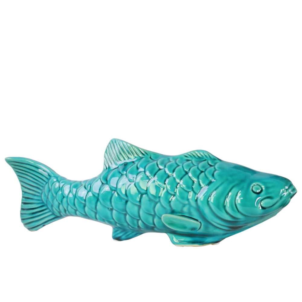 Ceramic Koi Fish Figurine Large Blue