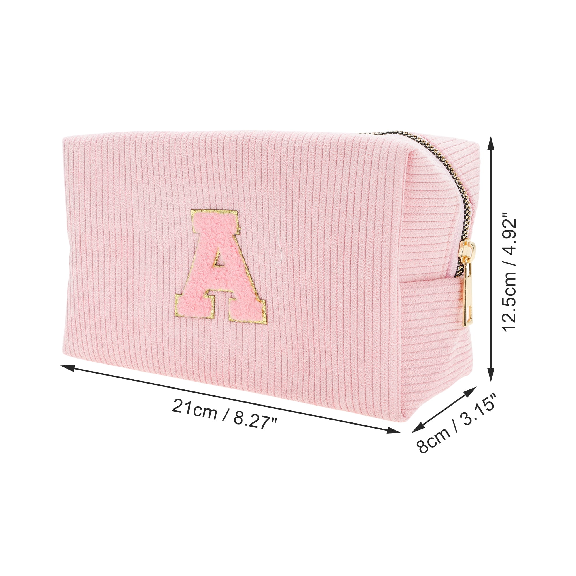 Unique Bargains 1 Pc Corduroy Rectangular Letter Makeup Bag Pink [Letter A]