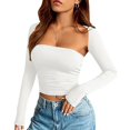 thumbnail image 2 of IWRICH Women's 2 Piece Long Sleeve Y2k Cardigan Bolero Shrug Set Strapless Going out Crop Top Fashion T-Shirt Tank Tops White XS, 2 of 5