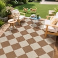 thumbnail image 2 of HIWEAVER Brown 8' x 10' Modern Geometric Easy Jute Area Rug for Living Room Washable Checkered Print Indoor Outdoor Carpet Non-Slip Stain-Resistant Kitchen Throw Mat Low Pile Patio Rug Decor, 2 of 6