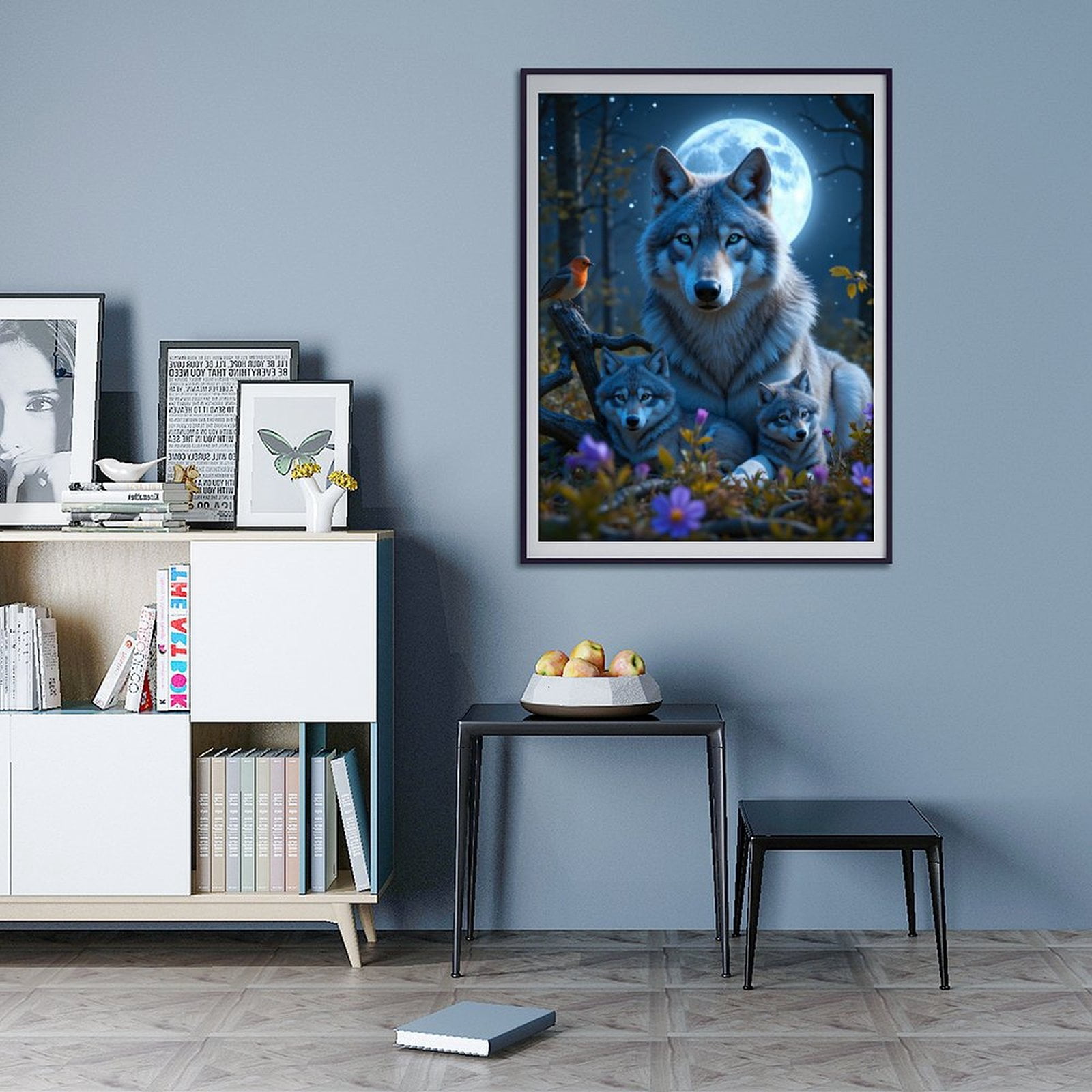 Diamond Art Kits for Adults - 5d Moonlit Wolf Family Scene Diamond Painting for Adults, Diamond Art for Adults Beginners, Diamond Painting Kits for Adults for Home Wall Decor