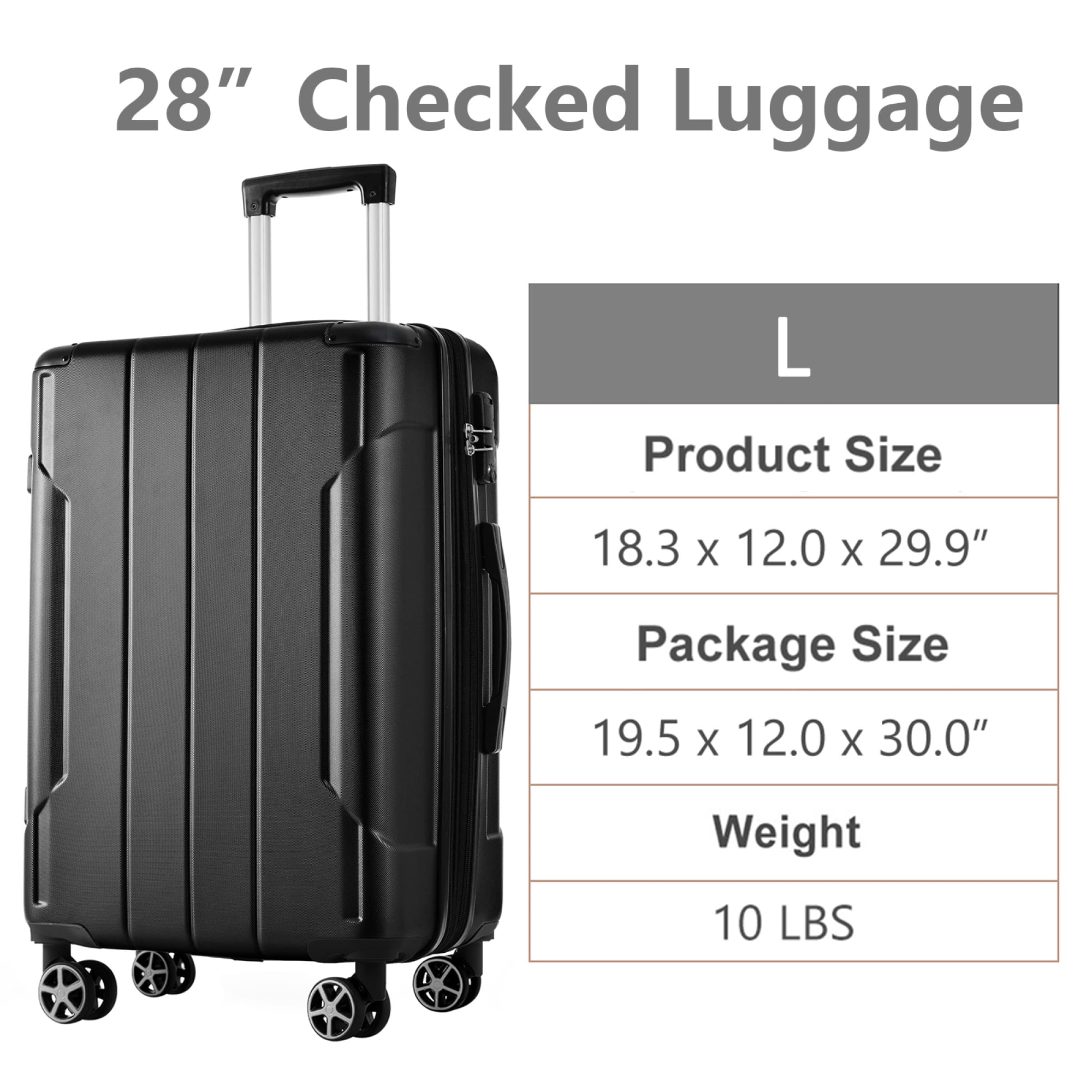 28-inch Hardshell Luggage, Lightweight Durable ABS Suitcases with Double Wheels, Expandable Checked Luggage