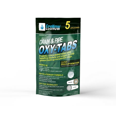 Drain & Pipe Oxy-Tabs. Build-Up Remover in Drains, Pipes, Sinks, Toilets & Showers. Oxygen and Billions of Safe microbes Break Down Household debris to prevent clogs & Eliminate musty, food odors