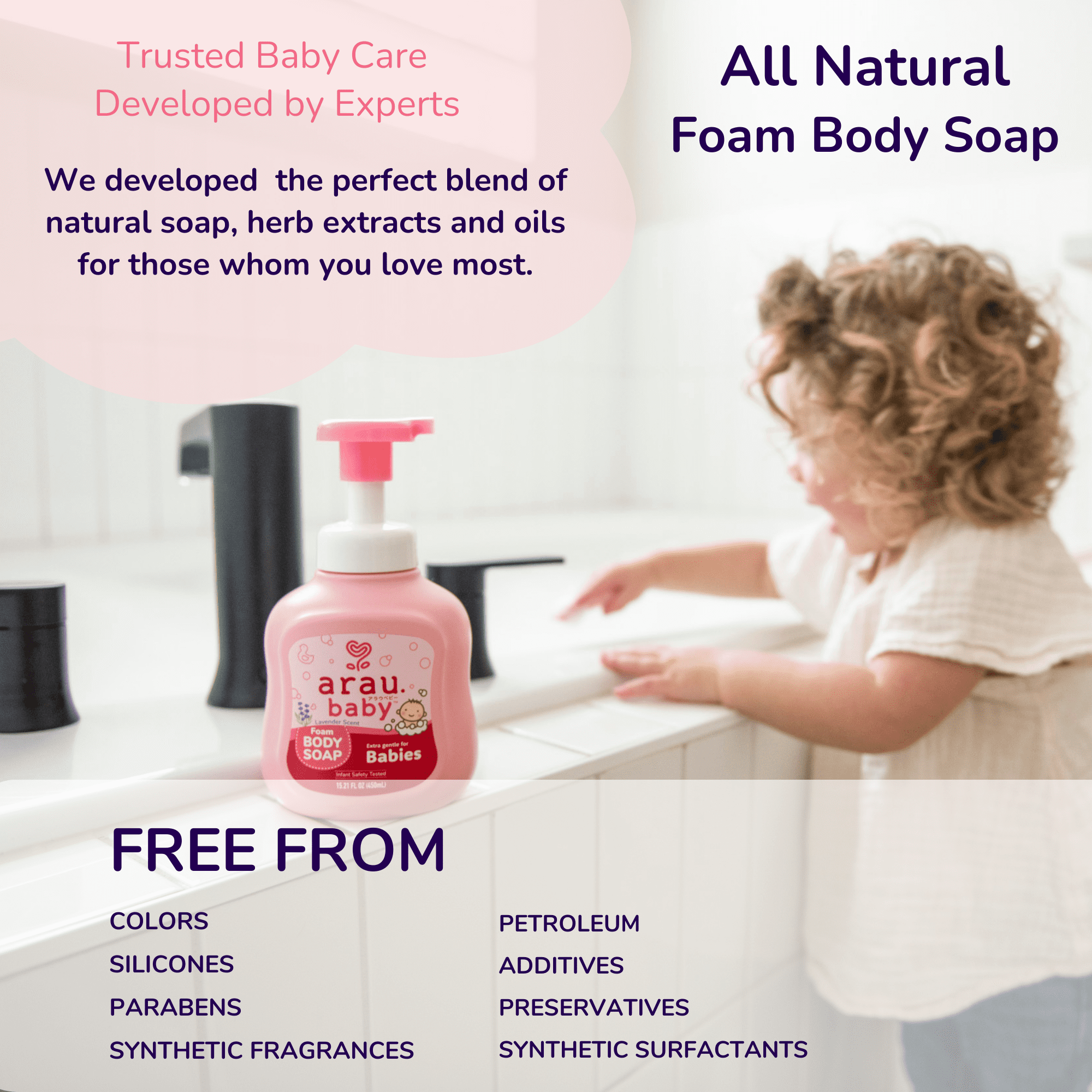 Arau Baby Foam Body Soap for Dry and Sensitive Skin - Body Wash Soap Safe for Newborns, Additive, Allergen & Dye Free- 15.2 fl oz (Pack of 3)
