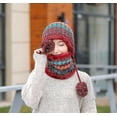 thumbnail image 3 of Conjunto de gorro y bufanda de punto para mujer, gorro de invierno cálido y grueso con pompón de ganchillo y dobladillo para exteriores., 3 of 4