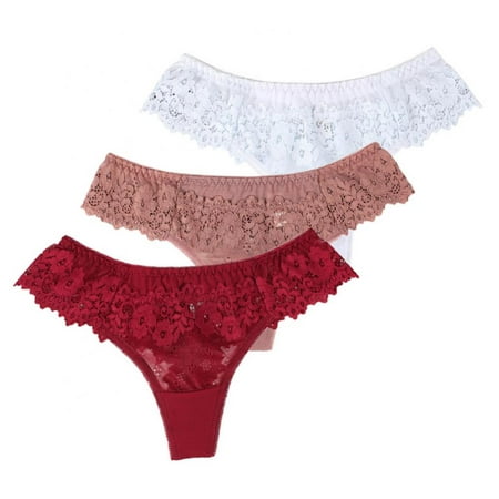 

Linen Purity Women s Thin Lace Hollowed Out Breathable Mesh Low Waist Lace Silk Sexy Cheeky Thong See Through Panties(3-Packs)