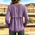 thumbnail image 4 of longantii Boho Tops For Women Vintage V Neck Long Sleeve Shirts Frayed Raw Hem Gauze Blouses Relaxed Empire Waist Beach Vacation Outfit Purple XL, 4 of 6