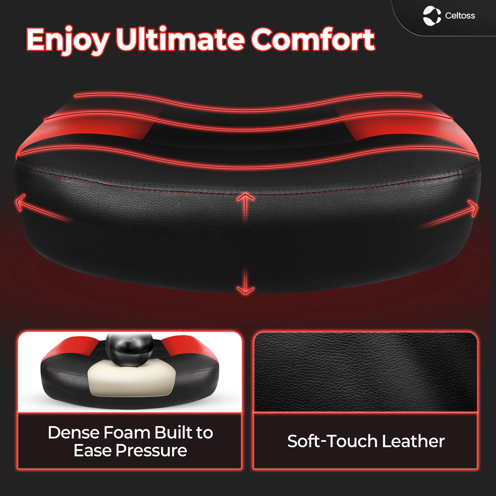 CELTOSS  Red Gaming Chair, Flip-up Armrest Computer Chair Ergonomic Office Chair PU Leather Desk Chair Executive Adjustable Swivel Task Chair