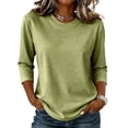 thumbnail image 3 of Womens Crew Neck 3/4 Sleeve Tops Casual T Shirts Fall Loose Fit Dressy Plain Basic Tops L, 3 of 6