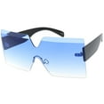 thumbnail image 2 of Oversize Rimless Shield Sunglasses Thick Arms Beveled Gradient Lens 73mm (Black / Blue Gradient), 2 of 4