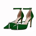 thumbnail image 2 of YOWMNS Women's Sexy Elegant Rhinestone Closed Toe Wedding Shoes Satin High Stiletto Heel Pointed Toe Heeled Sandals (Green, 10.5), 2 of 5