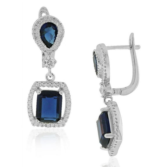 925 Sterling Silver Rectangular Teardrop CZ Drop Dangle Earrings, 1.2"