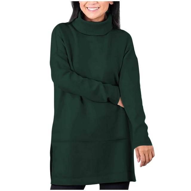 aidice Hauts Grande Taille pour Femmes Col Haut Manches Longues Chemises Amples Taille Fendue Automne Hiver