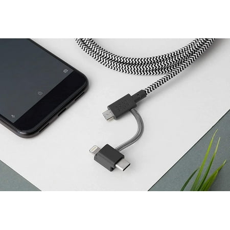 Native Union Belt Cable Universal - 6.5ft USB-C Charging Cable 3-in-1 Adaptor (Zebra)