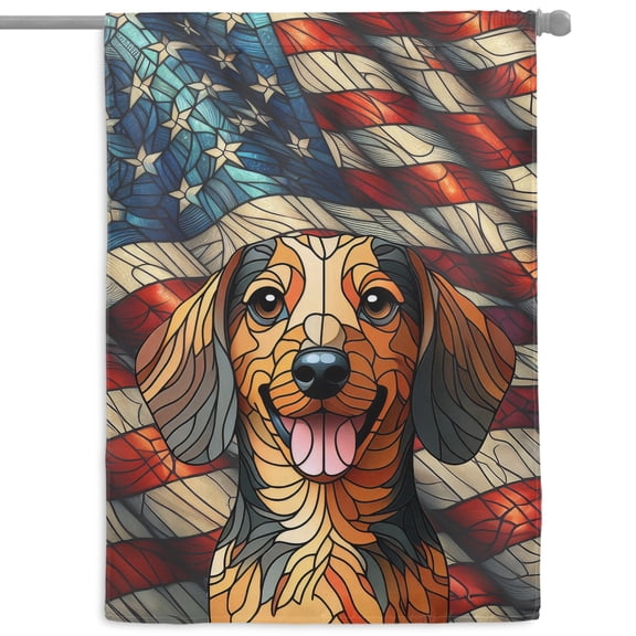 Patriotic Dachshund Stained Glass Portrait American Flag House Flag 28x40in Double Sided Wiener Dog Lover Gifts Idea Outdoor Decor - 01010