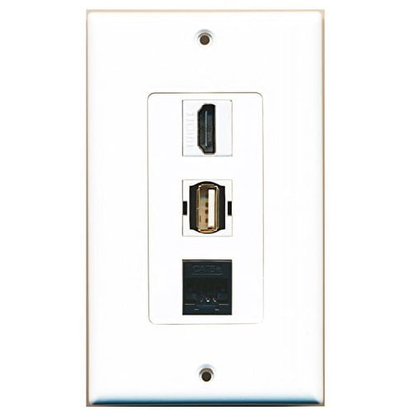 RiteAV - 1 Port HDMI and 1 Port USB A-A and 1 Port Cat5e Ethernet Black Decorative Wall Plate Decorative