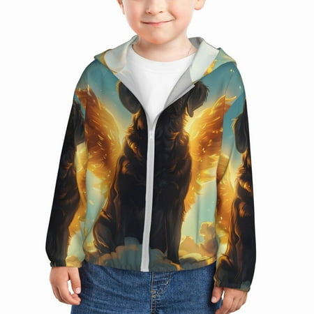

Ocsxa Golden Cloud Winged Dog Print Kids Active Zipper Sun Protection Jacket Boys Girls Hooded Cooling Shirt-18 Months