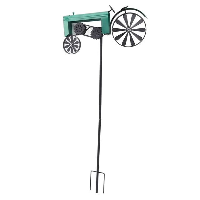 Ruedas De Vintage Tractor De Metal Giratriente De Viento, Piñones De Metal Estaca Al Aire Libre Decoración Del Molino De Viento Para El Lecho De Flores Del Jardín Y El