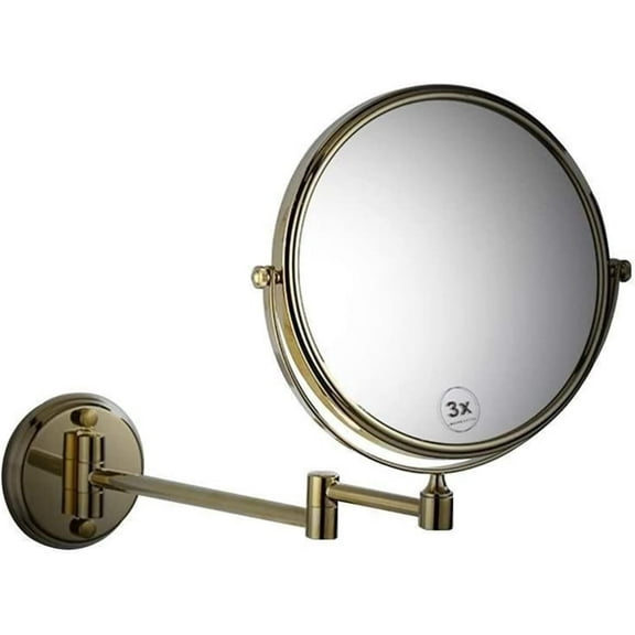 Cosmetic Vanity Mirror Round Base 8 Inch Makeup Mirror 3 Times Magnification Bathroom Mirror Gold Wall Hanging Folding