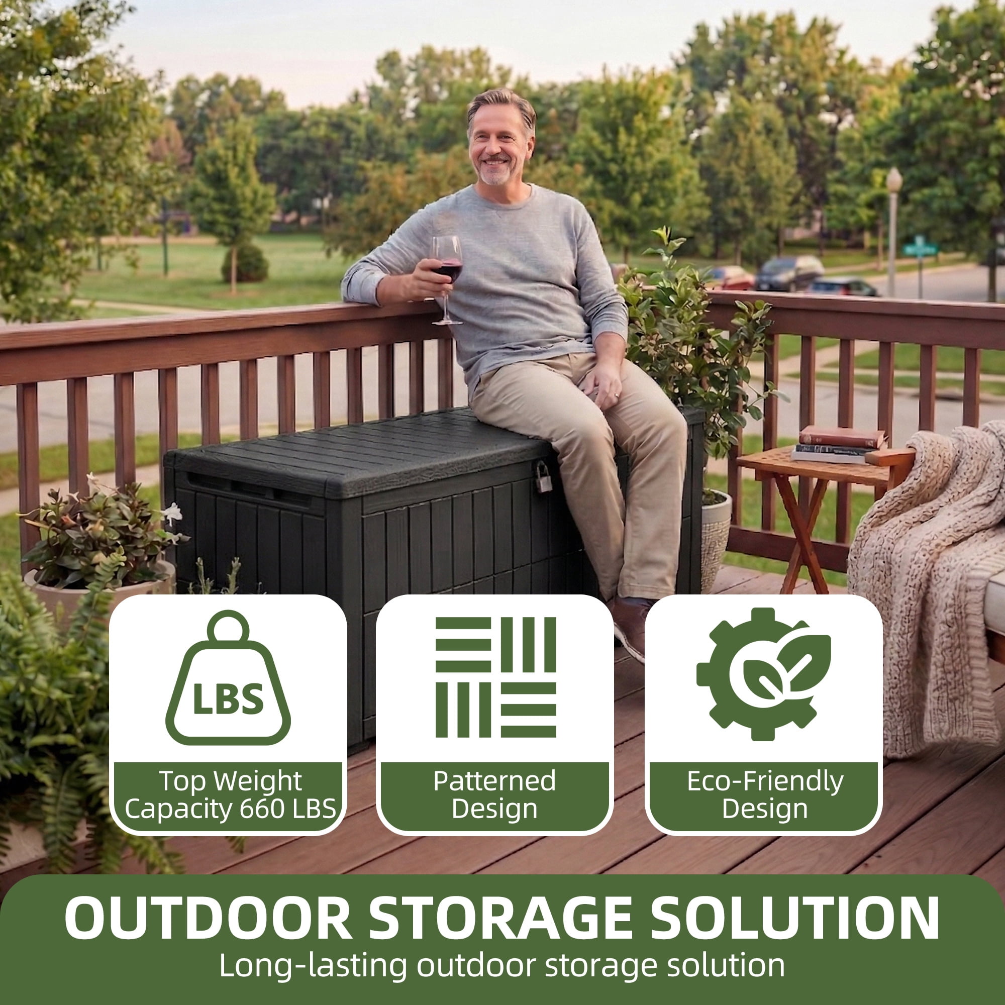 Dextrus 200 Gallon XL Resin Deck Box, Black Waterproof Outdoor Storage Box, Lockable Container with 3-Person Bench Seating, Perfect for Patio Cushions, Garden Tools and Pool Supplies