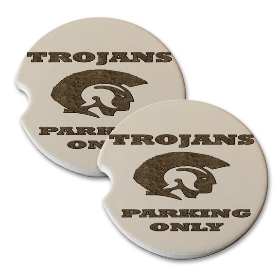 KuzmarK Sandstone Car Drink Coaster (set of 2) - Trojans Parking Only