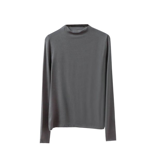 jtjvou Womens Basic Tee Turtleneck Long Sleeve Pullover Shirt Thin Solid Lightweight Top Casual Loose Bottoming Shirt,Dark Gray,XL