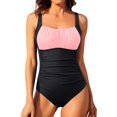 thumbnail image 1 of PEASKJP Womens Sleeveless One Piece Swimsuit Tummy Control High Waisted Bathing Suit, Pink L, 1 of 4