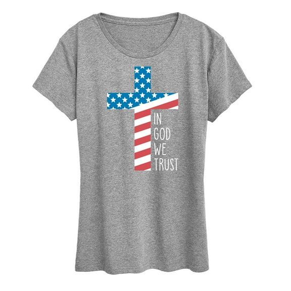 Instant Message - In God We Trust Flag Cross  - Women's Short Sleeve Graphic T-Shirt