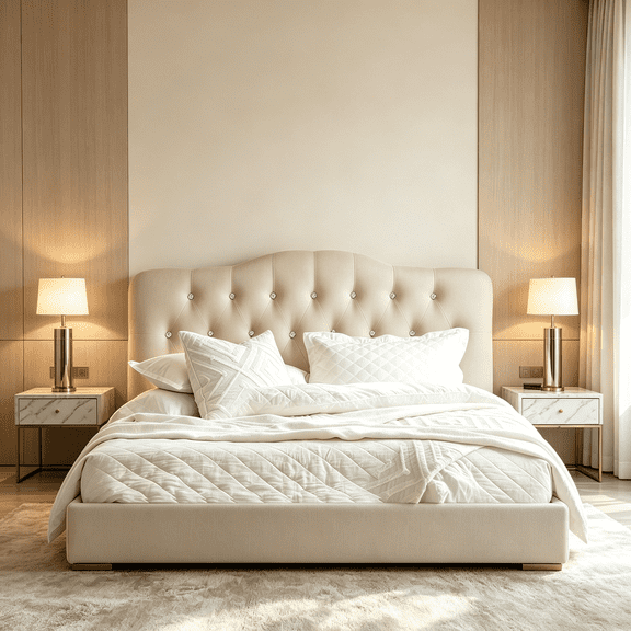 King Diamond Tufted Upholstered Headboard, Sturdy and Durable Solid Wood Headboard, Fabric Headboard with Adjustable Height, Modern Button Diamond Design Head Board, Beige
