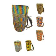 African Kente Print Djembe Bag - Backpack style case fits 12.5 x 22 djembe drums - Zip top opening
