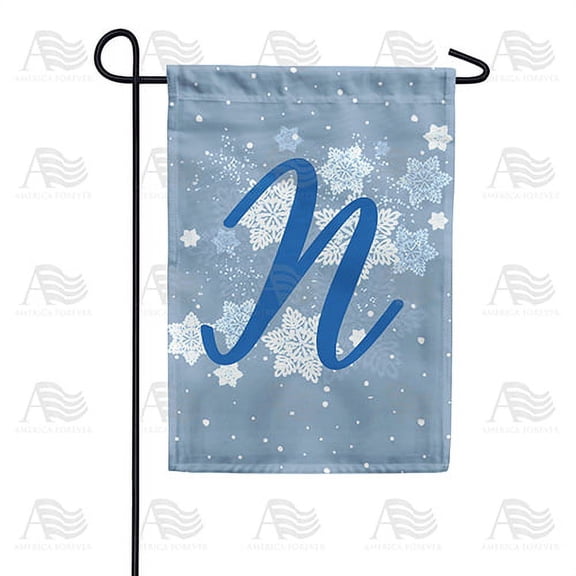 America Forever Winter Monogram Letter N Garden Flag Vertical Double Sided 12.5 x 18 inches Winter Holiday Decor for Outdoor, Porch for Decoration, Blue Snowflake Yard Flag