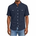 thumbnail image 4 of LIaqionyy Mens Cotton Linen Button down Shirts Casual Callarless Short Sleeve Shirt Summer Beach Tops with Pocket, 4 of 6