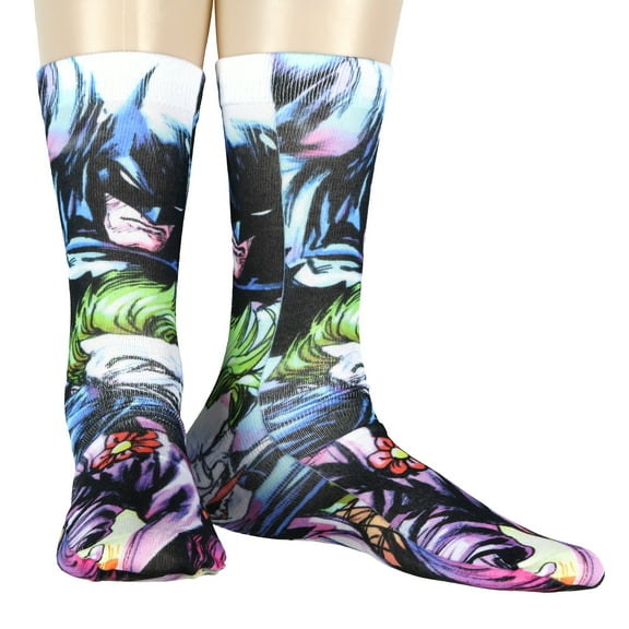 DC Comics Batman and Joker Socks Adult Allover Sublimated Character Design Mid-Calf Crew Socks