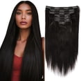 thumbnail image 1 of Yaki Perm Clip in Hair Extensions Real Human Hair for Black Women Relaxed Hair for 7 Piece 120 Gram, Natural Color Hair 16 Inch, 1 of 1