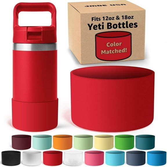 Jmoe USA Silicone Boot for Yeti Rambler Jr 12oz and 18oz Bottle | 2mm Sleeve | Anti-Slip Boot | Protector for the Bottom of your Bottle | Protects Against Dents & Scratches | BPA Free Silicone (Red)