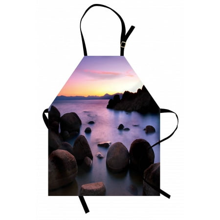 

Lake Apron Long Exposure Still Lake with Big Rocks in Blurred Water and Misty Color Sky Scenery Unisex Kitchen Bib Apron with Adjustable Neck for Cooking Baking Gardening Grey Purple by Ambesonne